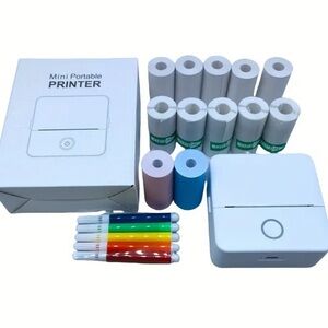 Mini Portable Printer with Paper Rolls and Pens